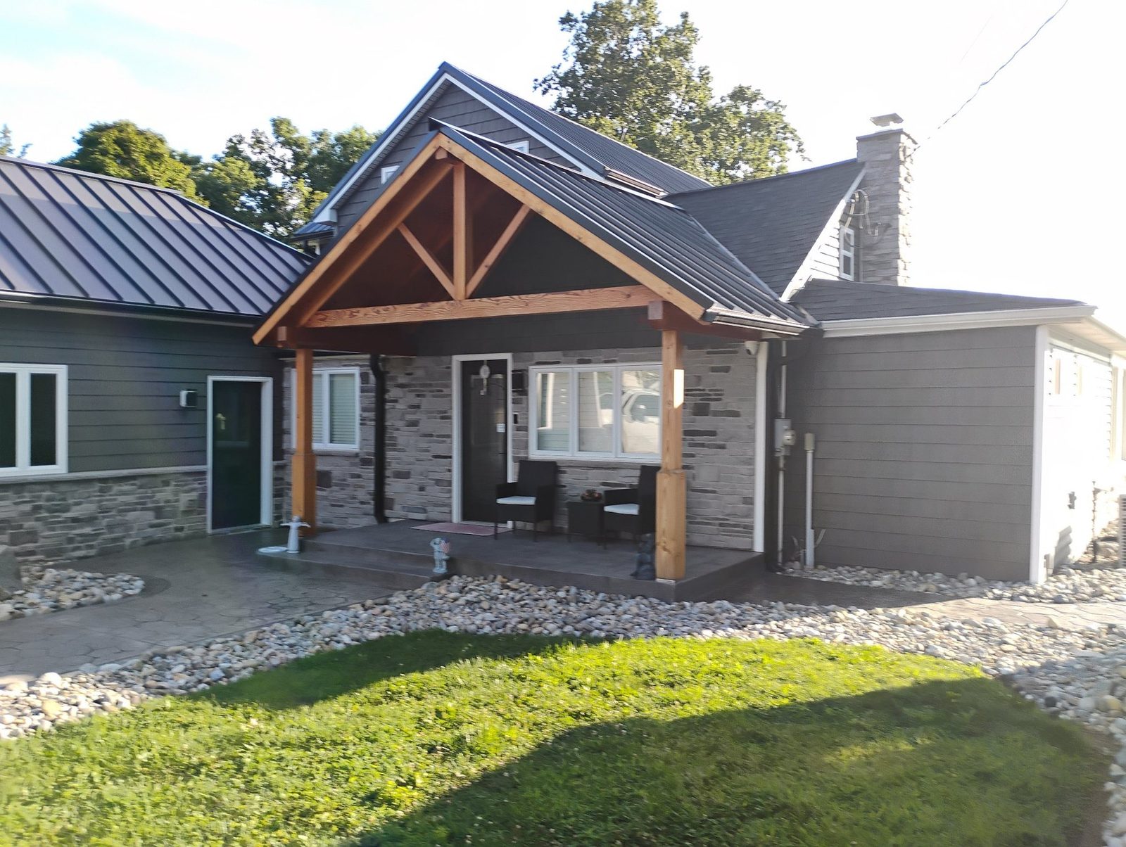 Finished timber porch on stone home