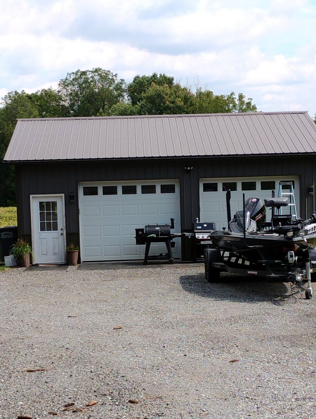 Finished dark metal garage and workshop