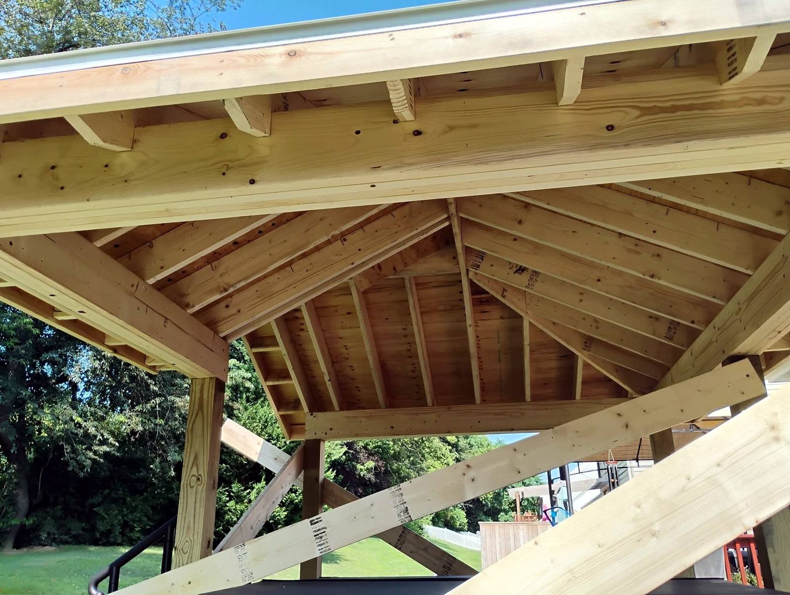 Timber roof framing detail for a backyard shelter