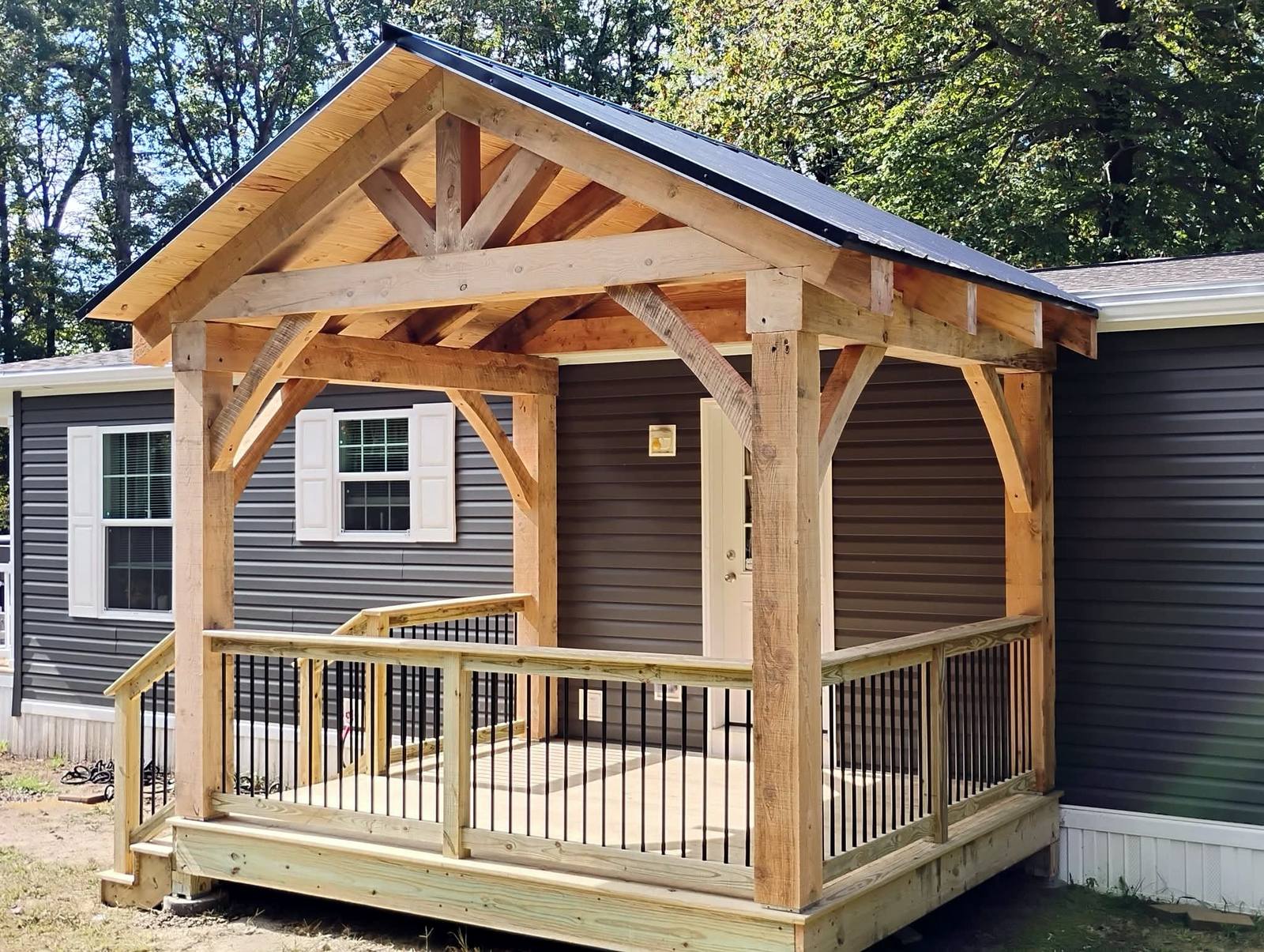 Compact timber-frame front porch