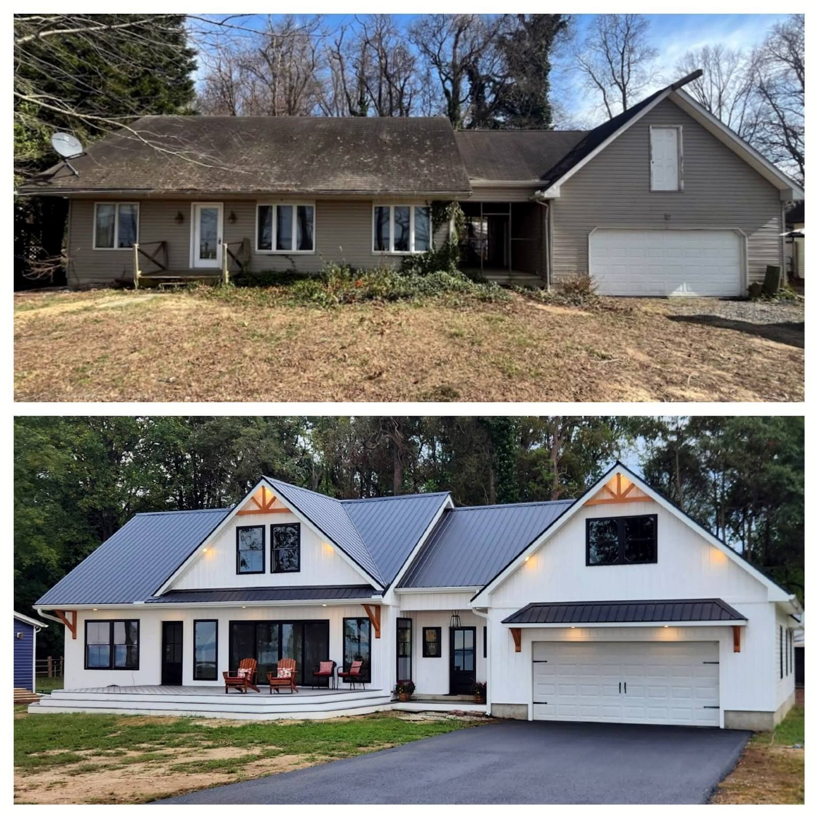 Completed ranch home with landscaped front yard