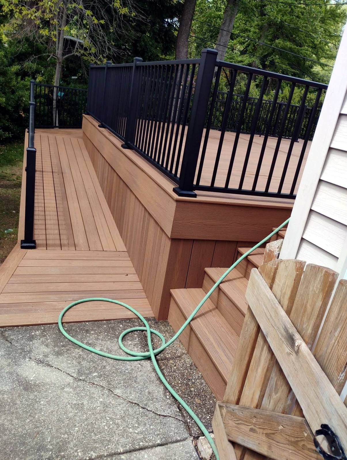 Finished deck stairs and railing detail