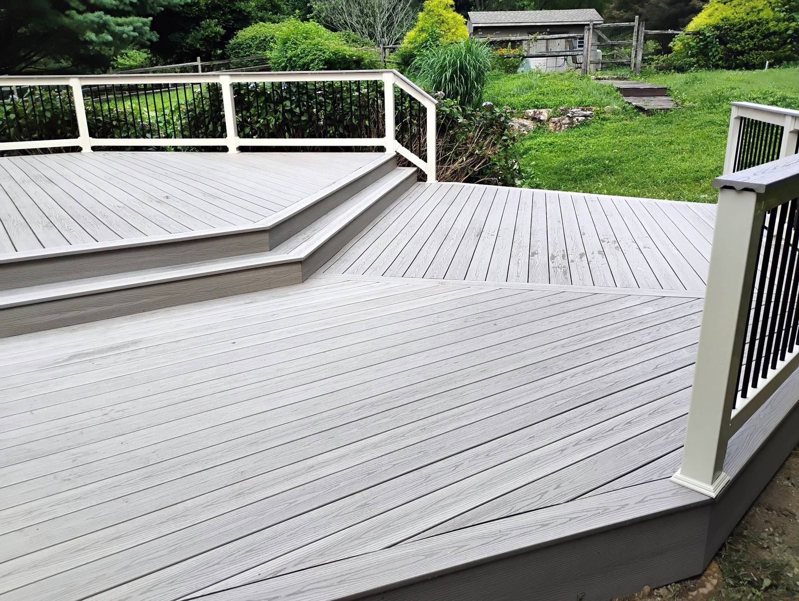 Gray composite decking and railing detail