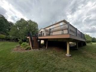 Elevated finished deck viewed from the backyard